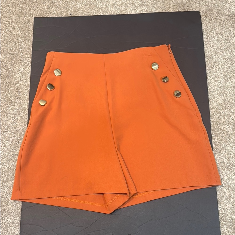 High Waist Orange Shorts with Streamlined Design